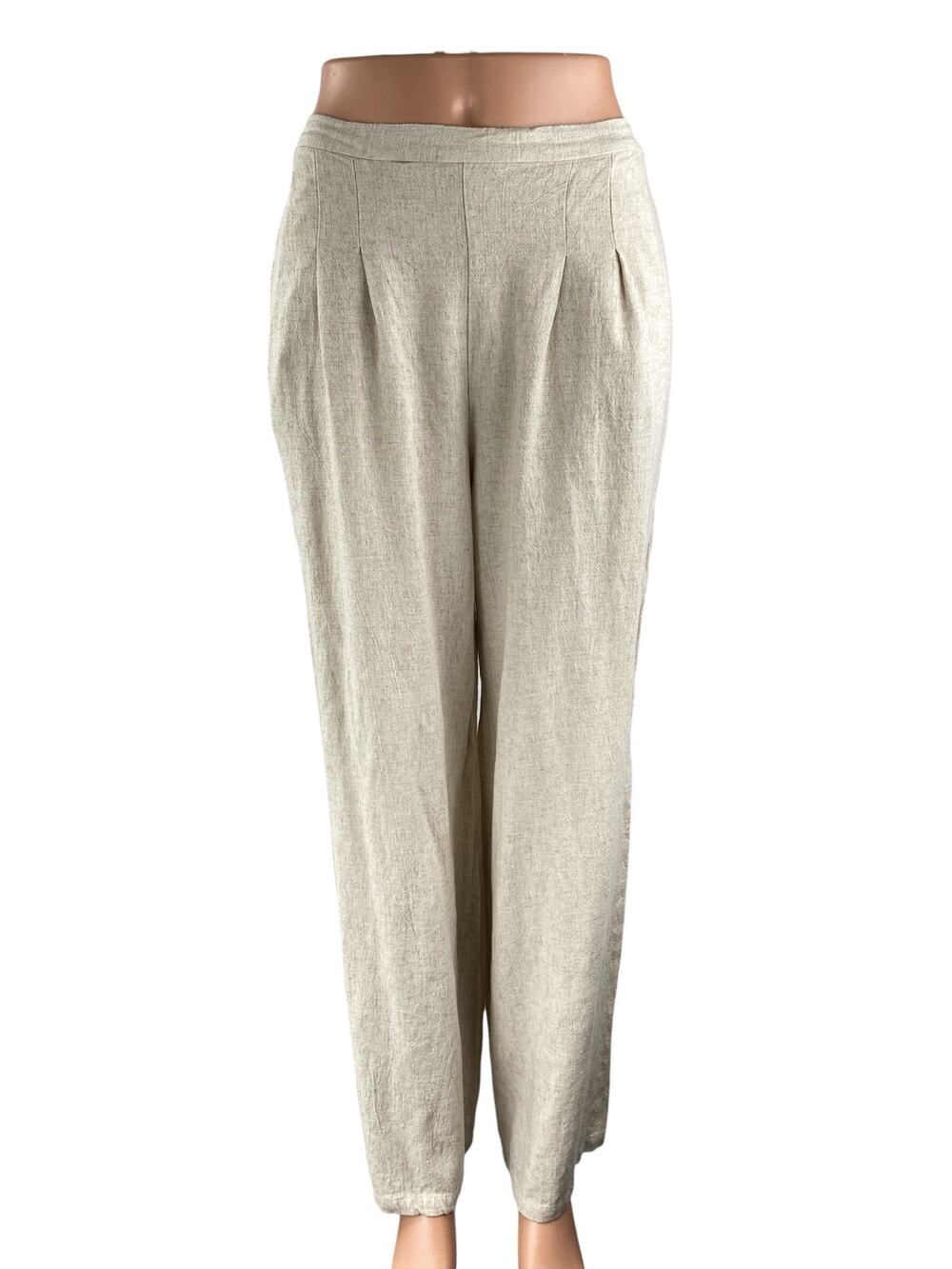 Fashion Nova Women's Beige High Waisted Pleated Wide Leg Trousers Pants Size M